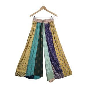 Little Bazaar Wide Leg Patchwork Pants S Multi Mixed Print Hippie Festival Boho